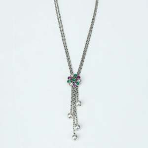 Collier en argent 925 Ayushi avec perles pendantes, motif de chaîne à nœuds floraux - Product Image 1