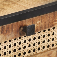Furnitur Ruang Tamu Desain Modern Finishing Hitam Alami Meja Konsol Lipat Dua Laci Rotan Kayu Mangga Solid Kasar Hotel