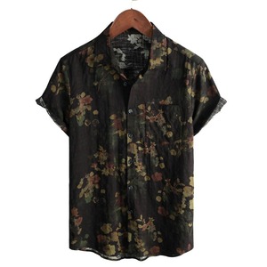 Summer <b>Mens</b> <b>Shirt</b> Top Casual Short Sleeve <b>Hawaiian</b> <b>Shirts</b> Stand Collar Print Cool Thin <b>Shirt</b> <b>Men</b> - Product Image 1
