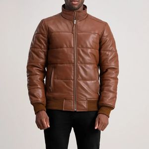 Blouson aviateur en cuir marron classique de luxe à capuche imperméable respirant style streetwear d'hiver fait main - Product Image 6
