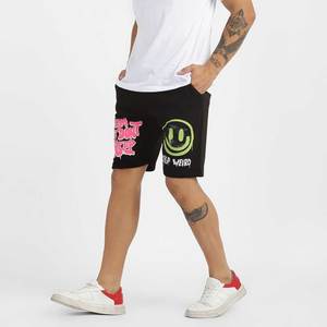 Pantalones cortos tipo bermuda de algodón negro para hombre con estampado de sonrisa verde y diseño Pink Dream But Don't Sleep, cintura con cordón informal - Product Image 4
