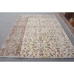 Classic Beige <b>Brown</b> 3.2 X 4ft Vintage Turkish Rug Large Area <b>Wool</b> Patchwork Design for Hallway Bedroom Latex Perfect Bedside Rug - Product Image 2