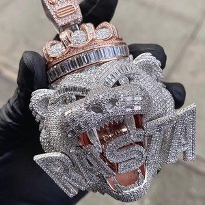 Personnalisé 925 Sterling Silver Baguette Taille Moissanite Diamant Pendentif Plaqué Or Hip Hop Fine Jewelry & Charms - Product Image 1