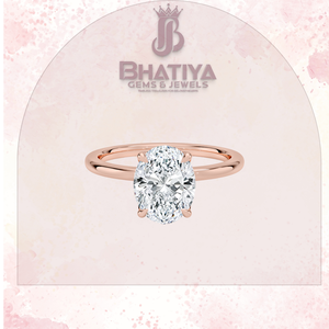 Anillo de compromiso de diamante floral de 1-3 quilates con corte ovalado, ajuste de punta de pétalo, banda Demi de oro Original de 14 quilates con diamante de laboratorio certificado - Product Image 3