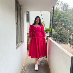 เดรสแม็กซี่ทรงเอไลน์สำหรับผู้หญิงเดรสแขนพองพิมพ์ลายดอกไม้ใส่สบายเหมาะสำหรับสตรีท & วันหยุด - Product Image 1