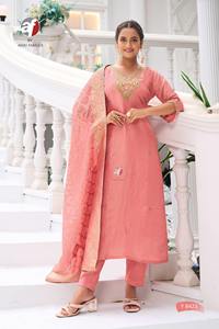 ชุดคุर्ติผ้าไหมโดลาแท้ ดีไซน์ใหม่ สวยหรู พร้อมกางเกงและผ้าคลุมไหล่ งานปักมืออย่างประณีต ทันสมัย เหมาะสำหรับผู้ใหญ่ ส่งออกทั่วโลก - Product Image 3