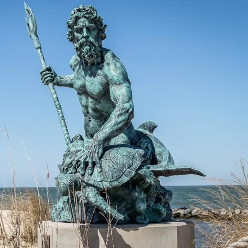 Dijual Patung Poseidon Yunani Kuno Perunggu Logam Dekorasi Taman Luar Ruangan