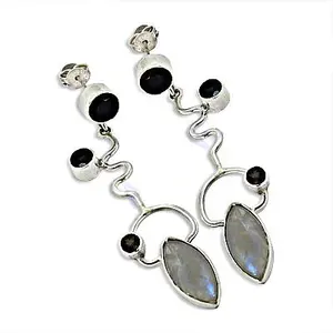 Boucles d'oreilles pendantes en argent 925 plaqué or pour femmes avec pierre de lune onyx perle diamant style religieux tendance pour les mariages et les fêtes - Product Image 2