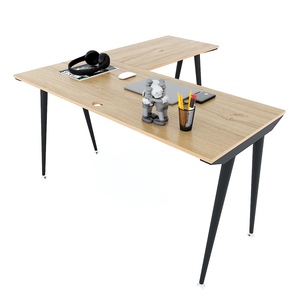 Escritorio en Forma de L de Madera Contrachapada con Patas de Hierro en Forma de Cono 140x140cm HBCO037 - Product Image 1