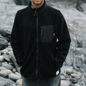 แจ็คเก็ตขนแกะสีดำสำหรับผู้ชายเสื้อนอกเชอร์ปาแบบรูดซิปเต็มทรงคอแขนยาวกระเป๋าหน้าอกน้ำหนักเบาอบอุ่นฤดูใบไม้ร่วงฤดูหนาว - Product Image 3