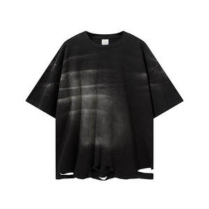 Streetwear personnalisé épaule tombante lourd en détresse coupe ample T-Shirt hommes à manches courtes délavé à l'acide 100% coton T-Shirt pour hommes - Product Image 6