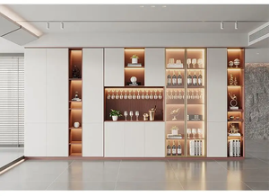Meuble de rangement élégant pour salle à manger avec finition en panneau mélaminé, étagères à vin, niches éclairées, rangement profond et sans poignées - Product Image 2