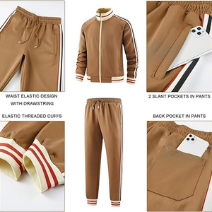 Conjunto Deportivo Informal con Capucha para Hombre, Color Bronceado, Chaqueta y Pantalones con Cremallera Completa y Logotipo Personalizado, Ropa Deportiva Atlética - Product Image 2