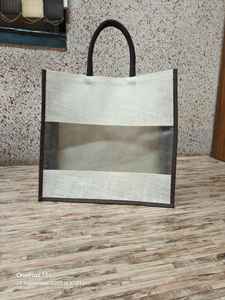 Popular Beautiful Customized Jute Tote Bag High Quality Strong Jute Gift Bag with window Simple Jute Tote Bag with <b>Wrapped</b> Edge - Product Image 3