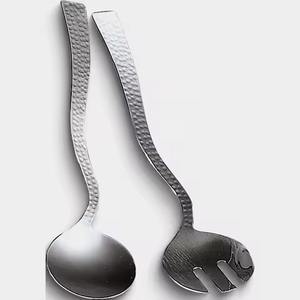 Ensemble de service à salade en acier inoxydable argenté, découpé au laser, forme plate, long manche, écologique, compatible lave-vaisselle, pour mariage - Product Image 6