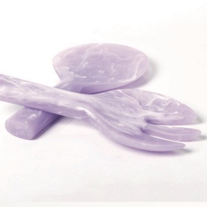 Ensemble de 2 serveurs à salade en résine perlée élégante, design marbré aqua swirl, cuillère et fourchette faites à la main, ustensiles de cuisine et d'argenterie modernes - Product Image 5