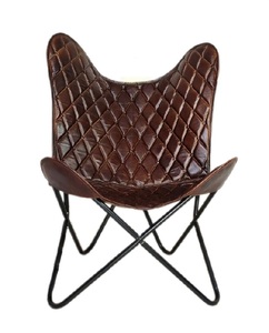 Silla con diseño de mariposa, sillón de salón de cuero genuino, marrón, Retro - Product Image 5