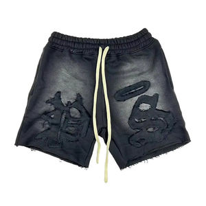 À la mode hommes haute rue mode été sweat Shorts respirant coton graphique impression broderie Applique en détresse poches acides - Product Image 5