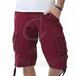 Short cargo pour homme, style 100% coton, multi-poches, confortable, avec motif solide en tissu personnalisable - Product Image 4