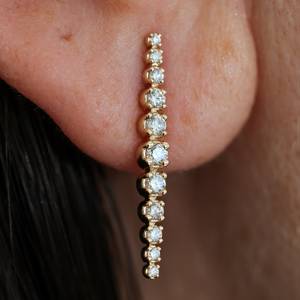 Brillante corte laboratorio cultivado diamante barra gota Lariat pendientes 14K oro sólido compromiso fiesta regalo para los amantes - Product Image 1