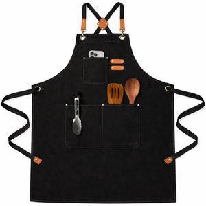 Tablier classique en toile de coton avec plusieurs poches, résistant à l'eau, pour la cuisine et l'usage quotidien, vert olive - Product Image 3