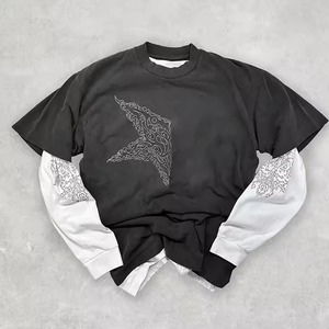 Camiseta de manga larga con estampado de logotipo personalizado de fábrica de doble capa lavado ácido 100% algodón/Camiseta ajustada para hombre-2025 - Product Image 3