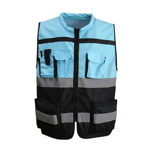 Chaleco de seguridad con cremallera y múltiples bolsillos de poliéster 100%, ropa de seguridad reflectante alta, chalecos de seguridad con cremallera para hombres, precio barato - Product Image 1