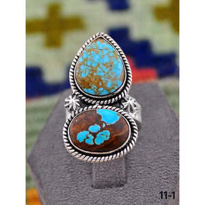 Bague artisanale en argent sterling plaqué or rose avec turquoise numéro 8, sertie clos, en acier inoxydable, élégante et tendance, idée cadeau - Product Image 2