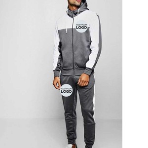 Ensemble 2 pièces de survêtement pour hommes, jogging décontracté, athlétique, survêtement à capuche, fermeture à glissière complète, couleur blocs, tenue à manches longues - Product Image 1