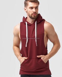 Wholesale Mens Fitness Zip up Sleeveless Gym Breathable Cotton Hoodies Custom Logo Print Plain Zipper Sleeveless Gym Hoodie - Product Image 3