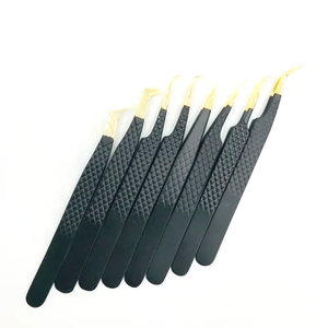 Pinces à cils professionnelles de haute qualité, extensions de cils, logo personnalisé, pointe dorée, outils de beauté durables, pinces en acier inoxydable - Product Image 1