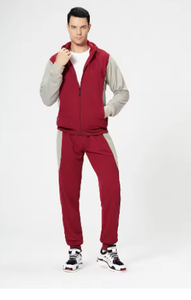 Survêtement Streetwear à la mode pour hommes 100% Polyester couleur bloc capuche pull Jogging survêtement col montant cordon grande taille - Product Image 4