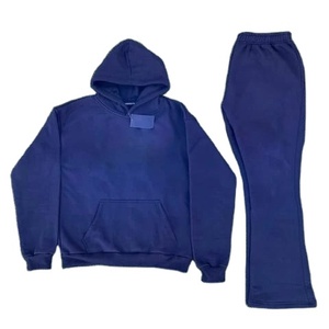 Survêtement hommes High Street Flare bas lavé pantalons longs et pull à capuche épais et chaud 100% coton Outwear survêtements - Product Image 5