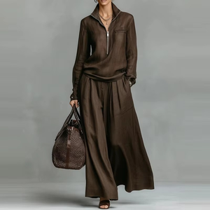 Conjunto de 2 Piezas de Moda Urbana Elegante para Mujer, Sudadera Informal de Manga Larga con Cremallera y Pantalones Lisos de Corte Regular - Product Image 4