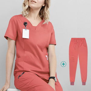 Women’s Premium V-Neck Medical <b>Scrub</b> <b>Set</b> with Stretch Fabric, Comfortable Nursing Uniform and Jogger Pants for Healthcare Wear - Product Image 6