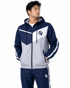 <b>Men's</b> Hooded <b>Racer</b> <b>Jacket</b> Navy Gray Color Blocking Windproof Zipper Closure Sporty Casual Summer Spandex/Polyester Shell - Product Image 3