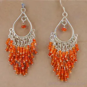 Women's 925 Sterling <b>Silver</b> Carnelian Chandelier <b>Earrings</b> Fashion Jewelry - Product Image 1