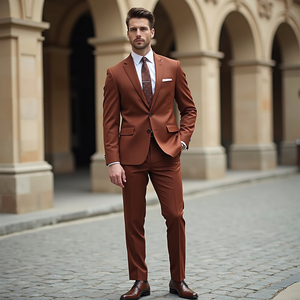 ชุดสูทผู้ชายสำหรับงานแต่งงาน แบบ 2 ชิ้น เสื้อสูทและกางเกง สีน้ำตาล สำหรับผู้ใหญ่ ชุดสูทธุรกิจ - Product Image 2