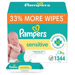 Pampers Lingettes sensibles pour bébé, à base d'eau, hypoallergéniques et non parfumées, 1344 lingettes au total (16 paquets à rabat) - Product Image 3