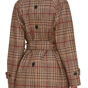 Abrigo largo de palangre con cinturón a cuadros para mujer, chaqueta de mezcla de lana con botones y solapa, gabardina informal transpirable de tartán - Product Image 5