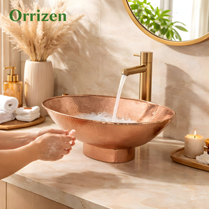 Bassin de pédicure en cuivre sur pied tendance, lavabo de comptoir de salle de bain en cuivre pur, lavabo portable, lavabo en métal, articles en cuivre - Product Image 2