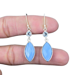 Calcédoine pierres précieuses bijoux pour femmes argent Boho Style boucles d'oreilles bijoux 925 argent Sterling tendance boucles d'oreilles faites à la main cadeau pour - Product Image 1