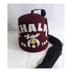 หมวก shriner กับทองแท่งและพลอยเทียมพร้อมที่ใส่พู่หมวก shriner สีเบอร์กันดี FEZ - Product Image 6