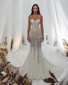 Moroccan-inspired Satin Bridal Gown Crystal Pattern Designed Luxurious Details for 2024 Formal Evening Party Offering Timeless - Product Image 1