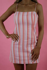 Striped Bodycon Mini Dress Spaghetti Strap Square Neck Sleeveless Summer Casual Breathable Sexy Pink Orange <b>Candy</b> Color Women's - Product Image 3
