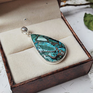 Pendentif en argent sterling 925 avec pierre précieuse en malachite en forme de goutte – Bijoux en gros pour le bricolage - Product Image 5