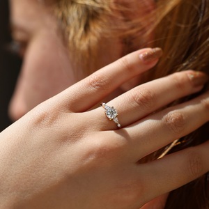 5mm Round Cut Moissanite Engagement Ring with Marquise Side <b>Stones</b> | Elegant Wedding Fine Jewelry - Product Image 6