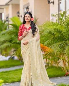 El Sari de Georgette Más Hermoso de la India, Estilo Bollywood, para Damas, con Bordado de Lentejuelas Pesadas, Diseño de Última Moda para Fiestas - Product Image 3
