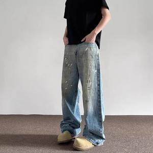 กางเกงลำลองขาตรงผู้ชาย, กางเกงยีนส์ซักด้วยคริสตัลทรงหลวมมีสไตล์ฮิปฮอปเทรนด์2025ฤดูใบไม้ร่วงฤดูหนาว - Product Image 6