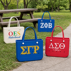 Personalized Sorority Logo Print EVA Beach Tote Bag Custom Waterproof Open Top Beach Bag Large Size Summer Use Perforated Design - Product Image 1